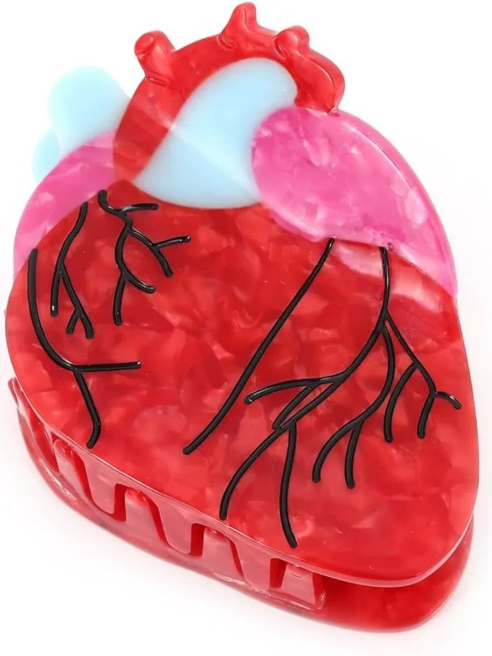 Anatomical Heart Hair Claw Clip - Red & White, Unique Hair Accessory, 1 Piece